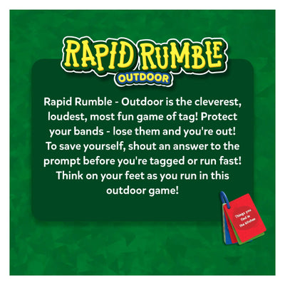 Rapid Rumble Outdoor game showing active kids protecting bands and shouting answers