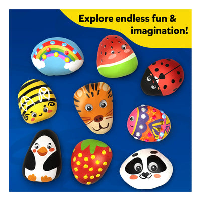 Colorful painted rocks with various designs from Rock Painting Kit for kids ages 4-12