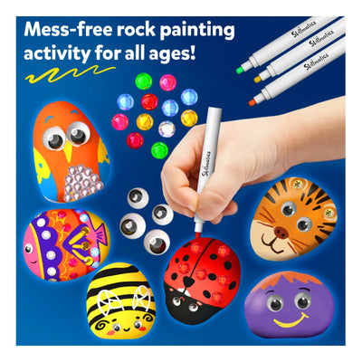Rock painting kit with decorated rocks markers googly eyes and adhesive gems for kids ages 4-12