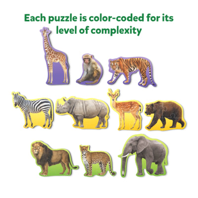 Color-coded animal-shaped puzzles for kids ages 3 and up in Step By Step Puzzle Combo
