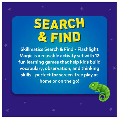 Reusable activity set with 12 fun learning games for ages 3-6 in Search & Find Flashlight Magic