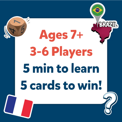 Scout it Out Countries of The World trivia card game for ages 7+ with 3-6 players