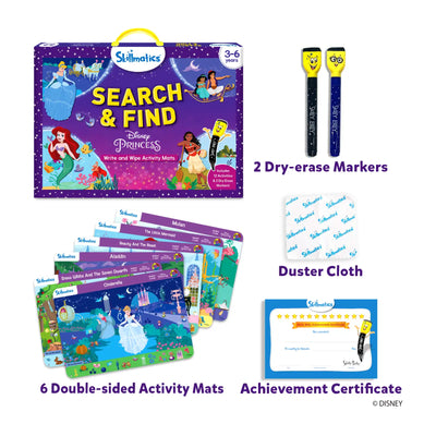 Skillmatics Search & Find Disney Princesses reusable activity mat set with markers and certificate