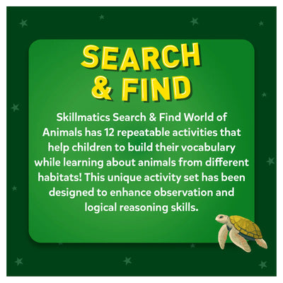 Educational activity set for children featuring Search & Find Animals Reusable Activity Mats