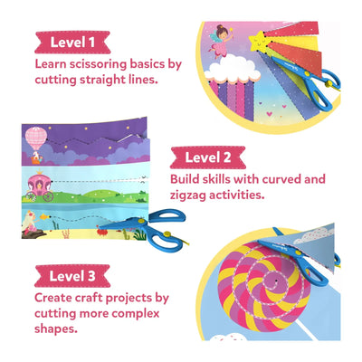 Multi-level activity kit for learning scissor skills from Snip Snip Unicorns & Princesses Art & Craft Kit