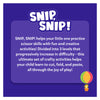 Purple and dark purple infographic on scissor skills activities for children in Snip Snip Kit