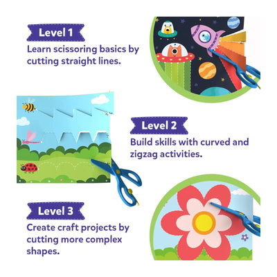Three-level children’s scissor skills activity set from Snip Snip Art & Craft Kit for ages 3-7