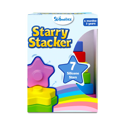 Colorful silicone star stacking toy for babies aged 6 months to 3 years in Starry Stacker product