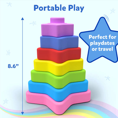 Colorful star-shaped silicone stacking toy for infants and toddlers in Starry Stacker product