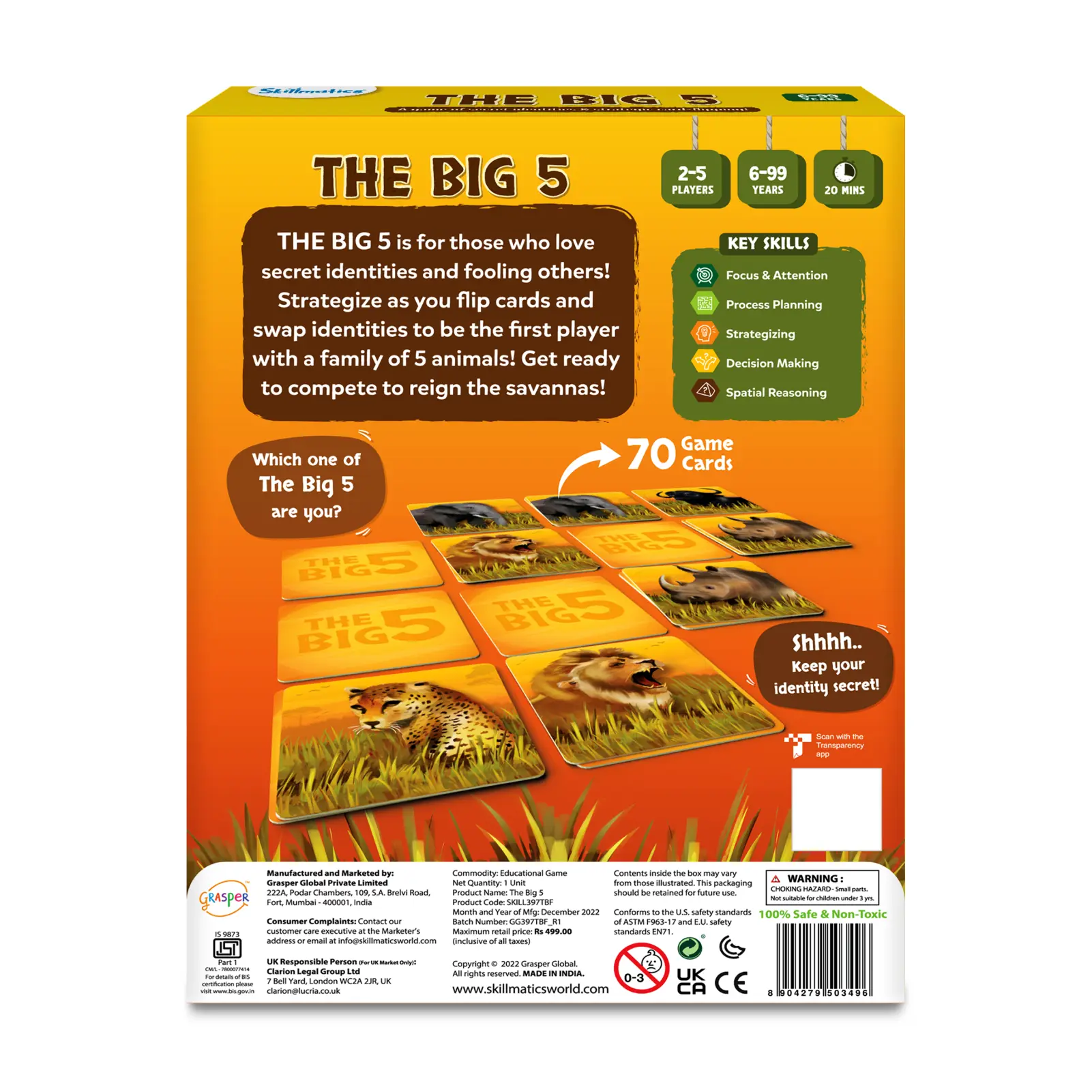 The Big 5 | Animal Themed Game of Secret Identities & Strategic Card-Flipping (ages 6+)