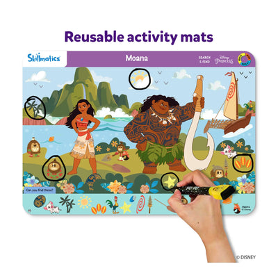 Reusable Disney Moana-themed activity mat with dry-erase marker for kids ages 3-6