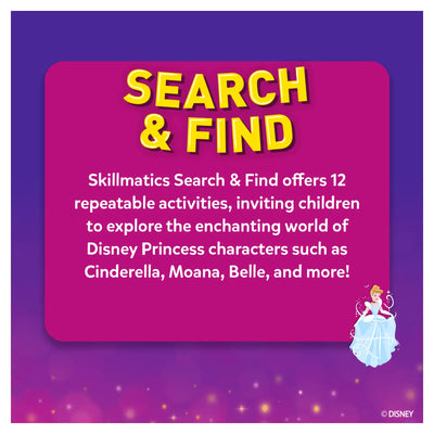 Pink-purple Search & Find Disney Princesses activity mat with Cinderella illustration for ages 3-6