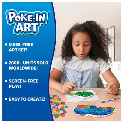 Young girl creating vibrant underwater animal art with Poke-in Art craft kit for kids