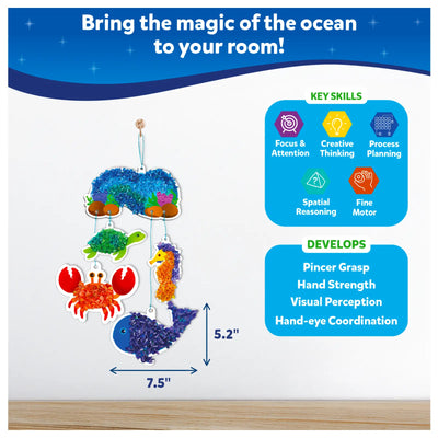 Ocean-themed mobile craft kit with sea creatures promoting creativity for kids ages 4-9