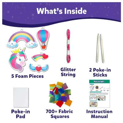 Craft kit for making glittery foam unicorn art with fabric squares for kids ages 4-9