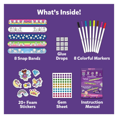 Craft kit for decorating Snap Bandz unicorns and princesses snap bracelets for kids
