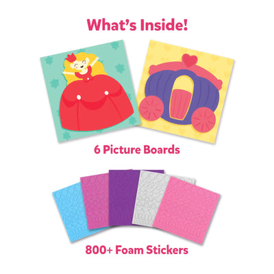 Craft kit with picture boards and foam stickers for princess and carriage designs