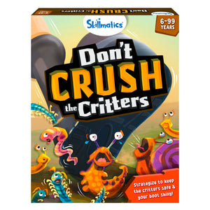 Board game box for Dont Crush The Critters with colorful cartoon critters and a large boot