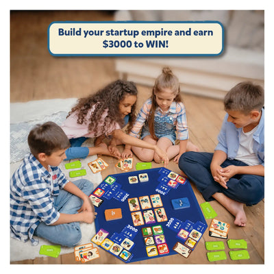 Children playing Up Start entrepreneurship board game to build a startup empire