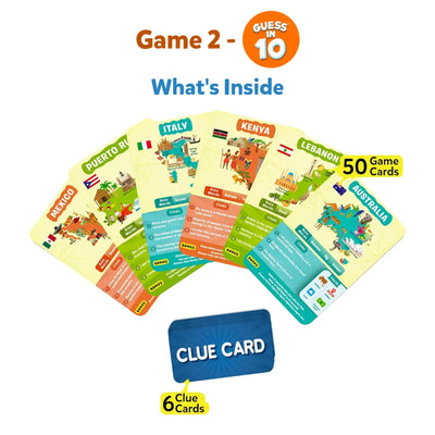 Educational game cards featuring World Countries and a Clue Card in the World Travel Adventure Pack