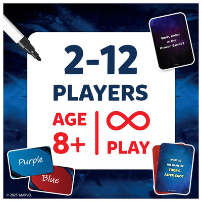 Marvel-themed trivia card game for 2-12 players ages 8+ in Who Knows Marvel Best product