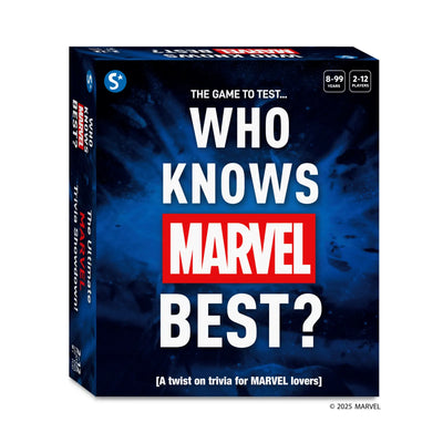 Marvel-themed trivia board game for ages 8+ in the Who Knows Marvel Best card game product
