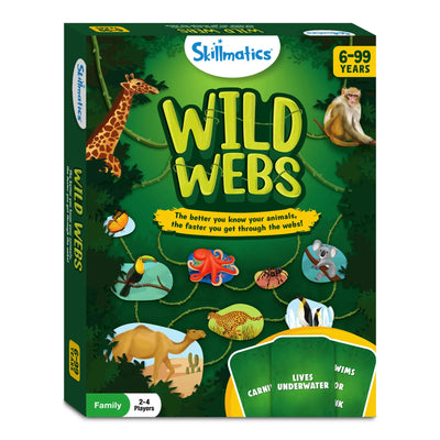 Skillmatics Wild Webs Animal Learning Board Game for ages 6 to 99 with spiders and webs