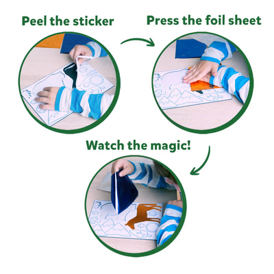 Instructions for children’s foil art kit in Fantasy Art Adventure Bundle ages 4-10