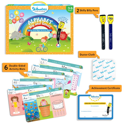 Alphabet Big & Small reusable activity mats for children aged 3-6 with pens and certificate
