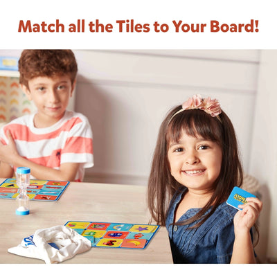 Children’s board game with colorful matching tiles for learning Sight Words in Boom Boom Bingo