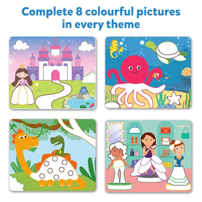 Colorful collection of four themed activity cards for children from Dot it Mega Combo