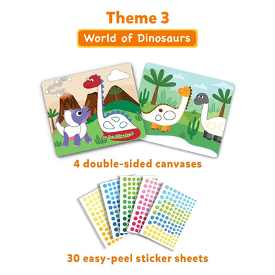 Children’s Dinosaur-Themed Art Kit with Double-Sided Canvases and Easy-Peel Stickers
