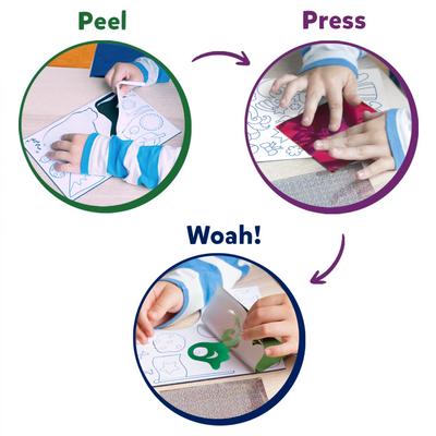 Colorful stickers being created with a three-step guide in Foil Fun Mega Bundle Test