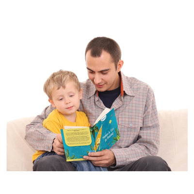 Father and child reading a storybook from Mambo & Toto go Boating! Fun Learning Series