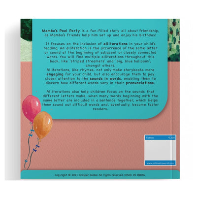 Children’s book with alliterations for reading development from Mambo’s Pool Party storybook