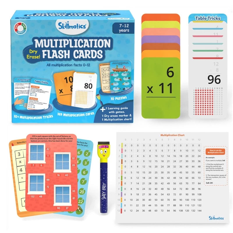 Multiplication Flash Cards | Set of 169 Reusable Cards with Dry Erase Marker