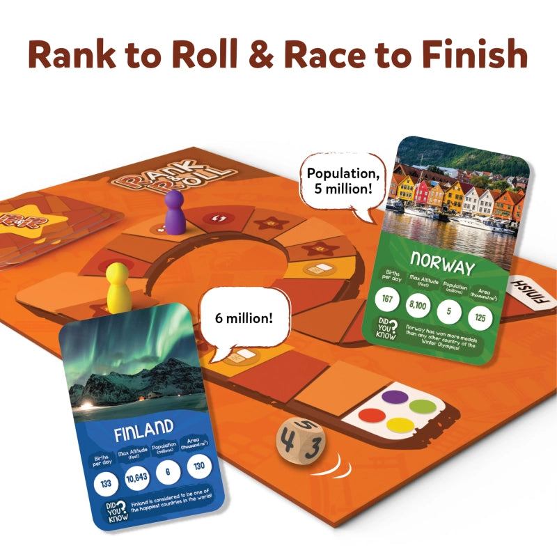Rank & Roll: Countries of The World | Trump card & board Game (ages 8+)