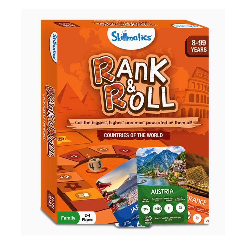 Rank & Roll: Countries of The World | Trump card & board Game (ages 8+)