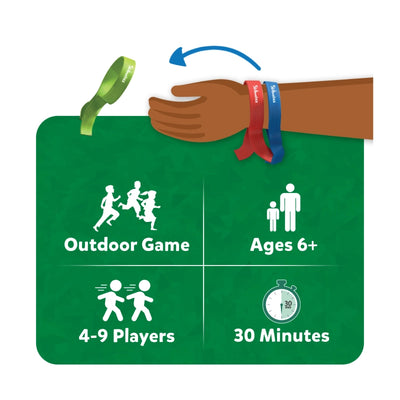 Outdoor game for 4-9 players ages 6+ with slap bracelets and 30-minute playtime