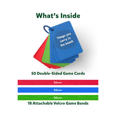 Colorful game cards and Velcro bands from Rapid Rumble Outdoor educational tag game