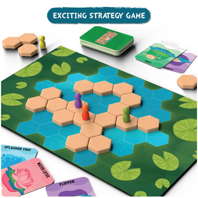 Sinking Stones strategy board game with hex tiles pawns and game cards for ages 6+