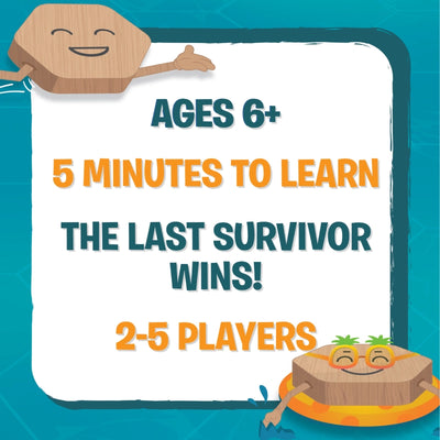 Game information card with cartoon wooden game pieces for Sinking Stones strategy board game