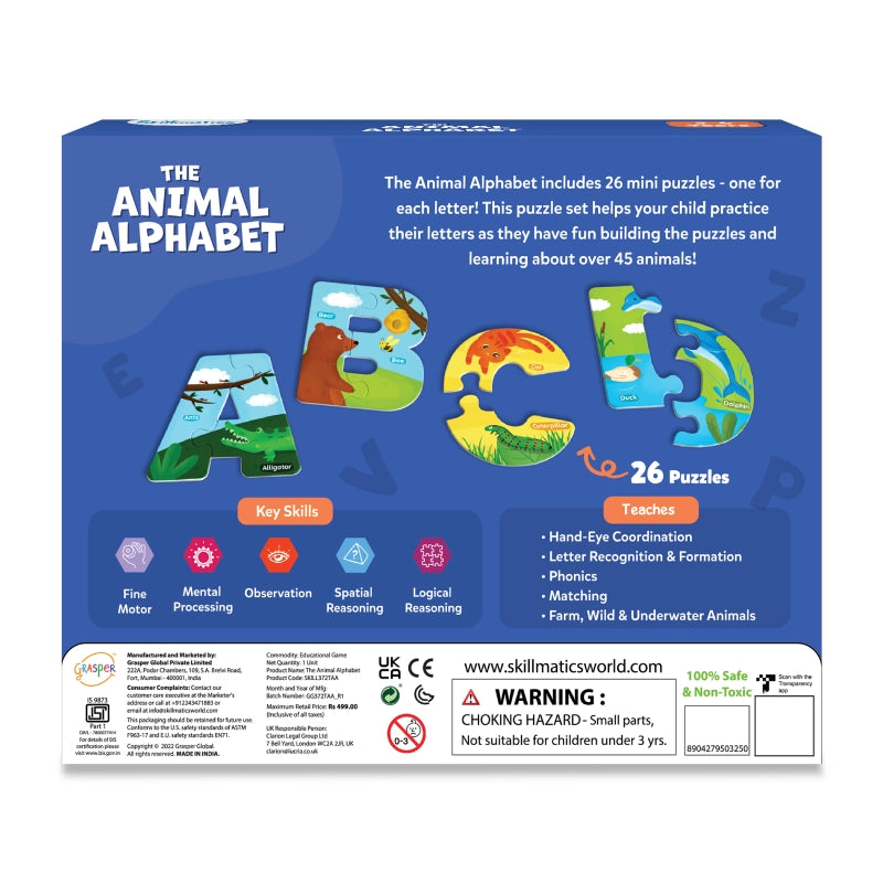 The Animal Alphabet |  Fun & Educational 52 Piece Jigsaw Puzzle (ages 3-6)