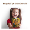 Young girl joyfully presenting The Big 5 African animals themed card game