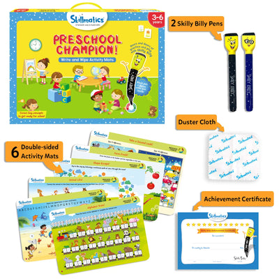 Children’s educational kit with activity mats pens duster cloth and achievement certificate