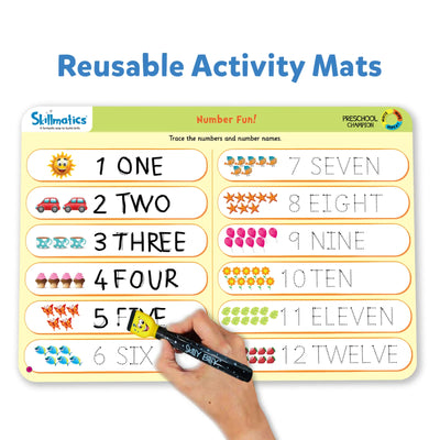 Reusable educational mat for tracing numbers and number names for ages 3-6